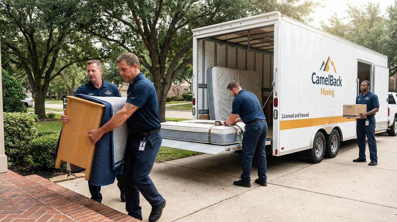 Crew loading residential truck for cross-state move from Saint Johns, AZ